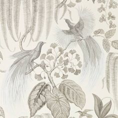 a wallpaper with birds and leaves on it