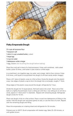 the recipe for flaky empanada dough is shown in this page, and it