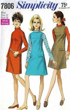 1970 Fashion, Patron Vintage, Vintage Dress 60s, 1960s Style