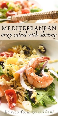 a white plate topped with salad and shrimp