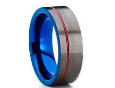 a blue ring with red stripes on it