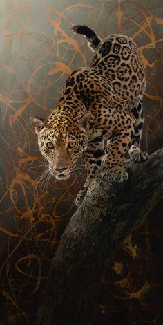 a painting of a leopard on a tree branch