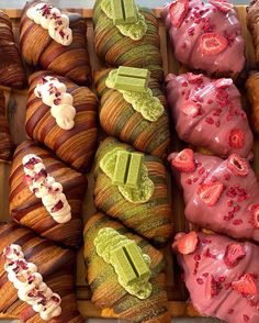 there are many different types of pastries on display