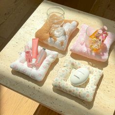 three small items are sitting on a table