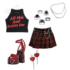 Red Aesthetic Outfit Grunge, Red Punk Outfits, Alternative Red Outfits, Punk Outfits Polyvore, Red Emo Outfits 2000s, Red Punk Outfits Aesthetic, Sinclair Brothers, Pop Punk Outfits, 90s Clothes