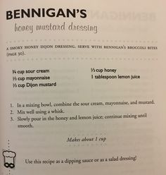 an open book with instructions on how to make honey mustard dressings for beginners