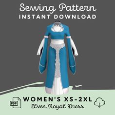 the sewing pattern for women's xs - 2xl dresses is shown