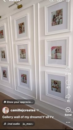 a wall with many pictures on it and the caption reads, show your apprecias gallery wall of my dreams / all iv