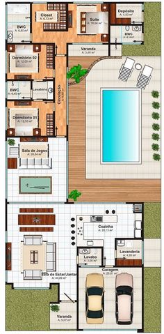 a floor plan for a house with swimming pool