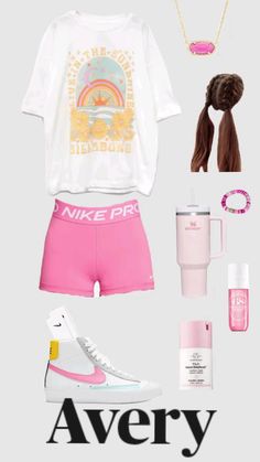 Preppy Nike Shorts Outfit, Pink Nike Pros Outfit, Middle School Fashion 2023, Cute Outfits With Nike Pros, Nike Pros Outfit, Preppy Baddie, Hawaii Tips, Nike Stuff, Clothes School