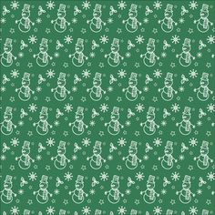 a green background with white snowmen on it