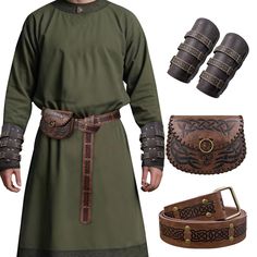 an image of a man dressed up in medieval clothing with leather garb and accessories