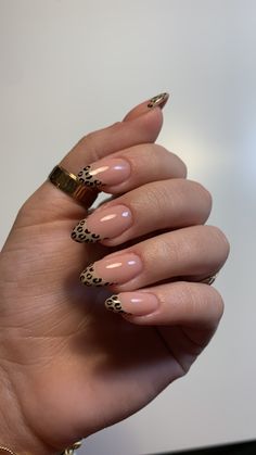 Almond Lepord Nails, Leopard Almond Nails Cheetah Print, Leopard French Nails Almond, Leopard Print French Tips Almond, Cheetah Print French Tip Nails Almond, French Tip Leopard Nails, Cute Leopard Nails, Cheetah French Nails, Leopard Print Almond Nails