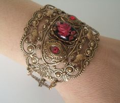 Rose Cuff Bracelet Victorian Jewelry Gothic Art Nouveau Renaissance Edwardian Art Deco Bracelet Victorian Bracelet Wedding Gift for Her - Etsy Elegant Antique Gold Bracelet Jewelry, Wedding Metal Jewelry With Filigree Detail, Ornate Rose Gold Jewelry With Intricate Design, Elegant Brass Cuff Bracelet Gift, Ornate Rose Gold Filigree Jewelry, Elegant Antique Gold Metal Bracelets, Elegant Antique Gold Metal Bracelet, Elegant Antique Gold Brass Bracelet, Antique Gold Adjustable Bracelets For Formal Occasions