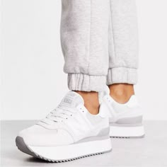 New In Box New Balance Shoes Platform, New Balance 574 Platform Outfit, New Balance Platform, New Balance 574 Platform, New Balance 574 Grey, Brunch Dresses, Platform Outfit, New Balance White, New Balance Womens