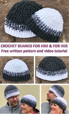 the instructions to crochet beanies for him and her