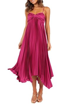 Petal & Pup Vikki Pleated Sleeveless Satin Maxi Dress | Nordstrom Summer Formal Wedding Guest Attire Revolve, Beach Wedding Guest Dress Australia, Colorful Maxi Dress Wedding, Summer Maid Of Honor Dress, Colorful Satin Dress, Sleveless Formal Dress, Different Colored Bridesmaid Dresses Spring, Vibrant Color Bridesmaid Dresses, Orangeish Pink Bridesmaid Dresses