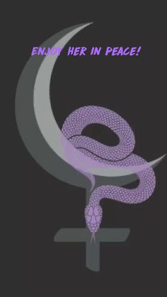 a purple snake sitting on top of a cross with the words envy her in peace