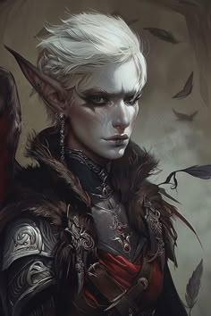 an image of a woman with white hair wearing armor and holding a bird in her hand