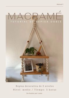 the cover of macrame's book, featuring two shelves with pictures on them