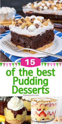 the best pudding desserts with text overlay that reads 15 of the best pudding desserts