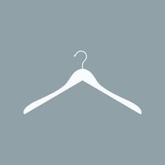 a white hanger on a gray background with the word's name below it