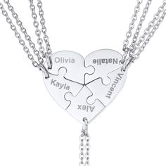 PRICES MAY VARY. 5 Ways Best Friend Necklace Set 5 pieces heart puzzle, you can engrave name, date or other text on it. easy to read and lasting. Material: 316L Stainless Steel, durable and long lasting color. smooth polished finish which makes them comfort to wear. Customize details: Step 1: choose color with customize service. step 2, Click " Customize Now" button. Step 3, enter the content you want to engrave (names / date / locations / numbers /special symbols). Package Content: 5 bff pendan Puzzle Piece Necklace, Bff Necklace, Bff Jewelry, Heart Puzzle, Bff Necklaces, Best Friend Necklaces, Friendship Jewelry, Friendship Necklaces, Friend Necklaces