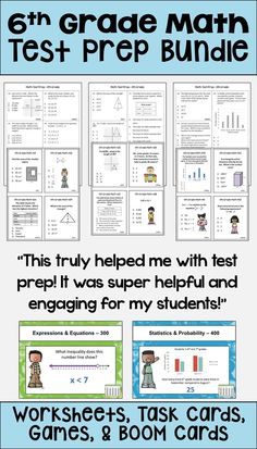 the 6th grade math test prep bundle with text and pictures for each student to use