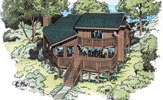 this is an artist's rendering of the cabin style house plans for log homes