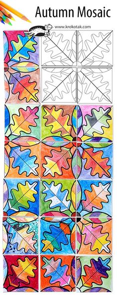 the autumn mosaic is an easy art project for kids to do with colored paper and pencils