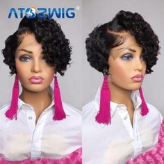 Pixie Cut Curly Wig Water Wave Lace Closure Wig Human Hair Wigs Preplucked Black, #AD, ##Black, #AD, #Preplucked, #Wigs, #Hair Short Curly Pixie, Brazilian Curly Hair, Curly Pixie Cuts, Short Human Hair Wigs, Short Curly Wigs, Curly Hair Wig, Short Hair Wigs, Curly Human Hair Wig, Pixie Cut Wig