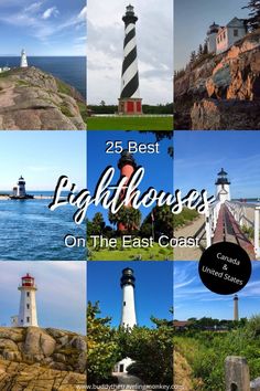 lighthouses on the east coast with text overlay that reads 25 best lighthouses on the east coast