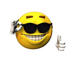 a smiley face wearing sunglasses giving the thumbs up