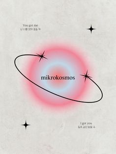 the logo for mikrosmos is shown in red and blue with stars around it