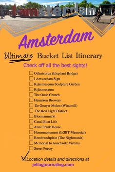 an orange poster with the words amsterdam on it