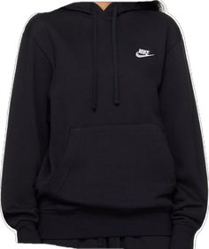 Nike Hooded Hoodie For Sports Season, Athleisure Sweatshirt With Kangaroo Pocket, Black Hoodie With Drawstring Hood And Cozy Fit, Black Cozy Fit Hoodie With Drawstring Hood, Black Sweats With Kangaroo Pocket For Fall, Nike Hooded Sweats For Sports Season, Sporty Fleece Hoodie With Adjustable Hood, Fleece Hoodie With Drawstring For Sports, Nike Sporty Sweatshirt With Adjustable Hood