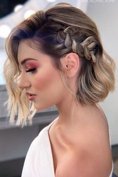 Short Hairstyles Formal Classy, Angled Bob Updo, Bob Hairstyles For Event, Crimped Medium Hair, Boho Updo For Short Hair, Short Hairstyles For Wedding The Bride, Hairstyle For Bob Cut, Half Up Half Down Bridesmaid Hair Short, Short Hair Evening Styles