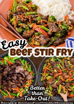 beef stir fry with broccoli, carrots and rice