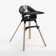 a black high chair with wooden legs