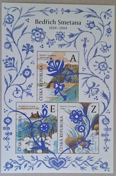 stamps with blue flowers on them and the words, redfish smeetenaa