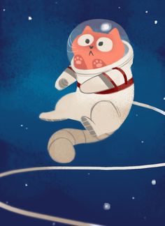 an astronaut cat is floating in the air