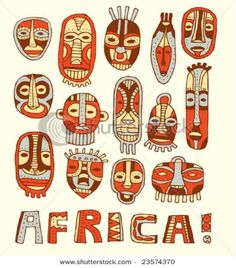 african masks with the word africa