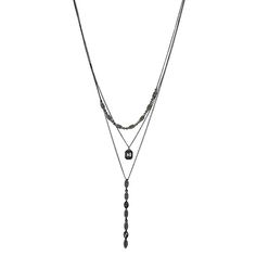 This black tone and simulated crystal multi-layered necklace from Nine West is sure to quickly become a favorite accessory in your jewelry collection. This black tone and simulated crystal multi-layered necklace from Nine West is sure to quickly become a favorite accessory in your jewelry collection. NECKLACE DETAILS Pendant length: 3.25 in. Chain length: 16 in. with 3-in. extender Clasp: lobster-claw Metal: alloy Plating: black Finish: polished Material: glass Not appropriate for children 14 ye Black Multi-strand Layering Jewelry, Black Multi-strand Chain Necklace, Swaggy Jewelry, Stage Photoshoot, Mha Outfits, Necklace Png, Ateez Concert Outfit, Grunge Necklace, Sunday Outfit