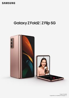 an advertisement for samsung's fold 2 flip is shown with the image of a woman