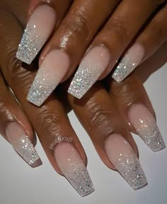 Nails Looks, Nails With Glitter, Glitter Nails Acrylic, Ombre Nails Glitter, Ombre Acrylic Nails, Nails Glitter, Unique Acrylic Nails, Bride Nails