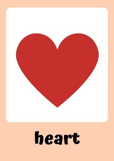 a red heart with the word heart in black and white below it, on an orange background