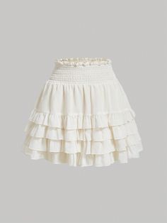 Apricot Casual Collar  Woven Fabric Plain Layered/Tiered Embellished Non-Stretch  Women Clothing Kawaii Outfit Ideas, Ruffle Hem Skirt, Draping Fashion, Fly Outfit, Cute Dress Outfits, Thrifted Outfits, Estilo Hip Hop, Hem Skirt