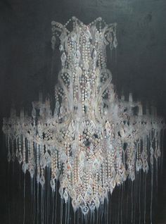 a painting of a chandelier hanging from the ceiling