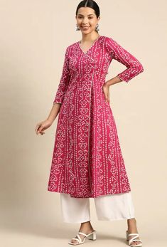 Pakistani Salwar Kameez / Indian Wedding Dress / Plus Size Cotton Dress Traditional Indian Wear / Salwar Kameez Dupatta / Kurti Palazzo Set Product Details * Colour: pink Bandhani printed * V-neck * Three-quarter, regular sleeves * A-line shape with angrakha style * Calf length with flared hem * Regular cotton Material & Care 100% Cotton Machine Wash package contents One piece kurta One piece Palazzo Note:- Please see the size chart in the image to choose a perfect size. Please feel free to ask any questions regarding this item WE ALSO ACCEPT CUSTOMISATION AS PER CUSTOMER REQUESTS. Cheap Fitted Kurta With Pallu, Indian Cotton Anarkali Dresses, Luxury Floor-length Kalamkari Print Dresses, Anarkali Angrakha Dress, Kurta Maxi Dress, Casual Anarkali Dress, Angrakha Dress Cotton, Simple Dress Pattern For Women Indian, Anarkali Kurta With Cutdana And V-neck