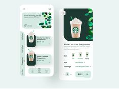 the starbucks app is designed to look like it has green leaves and drinks on it